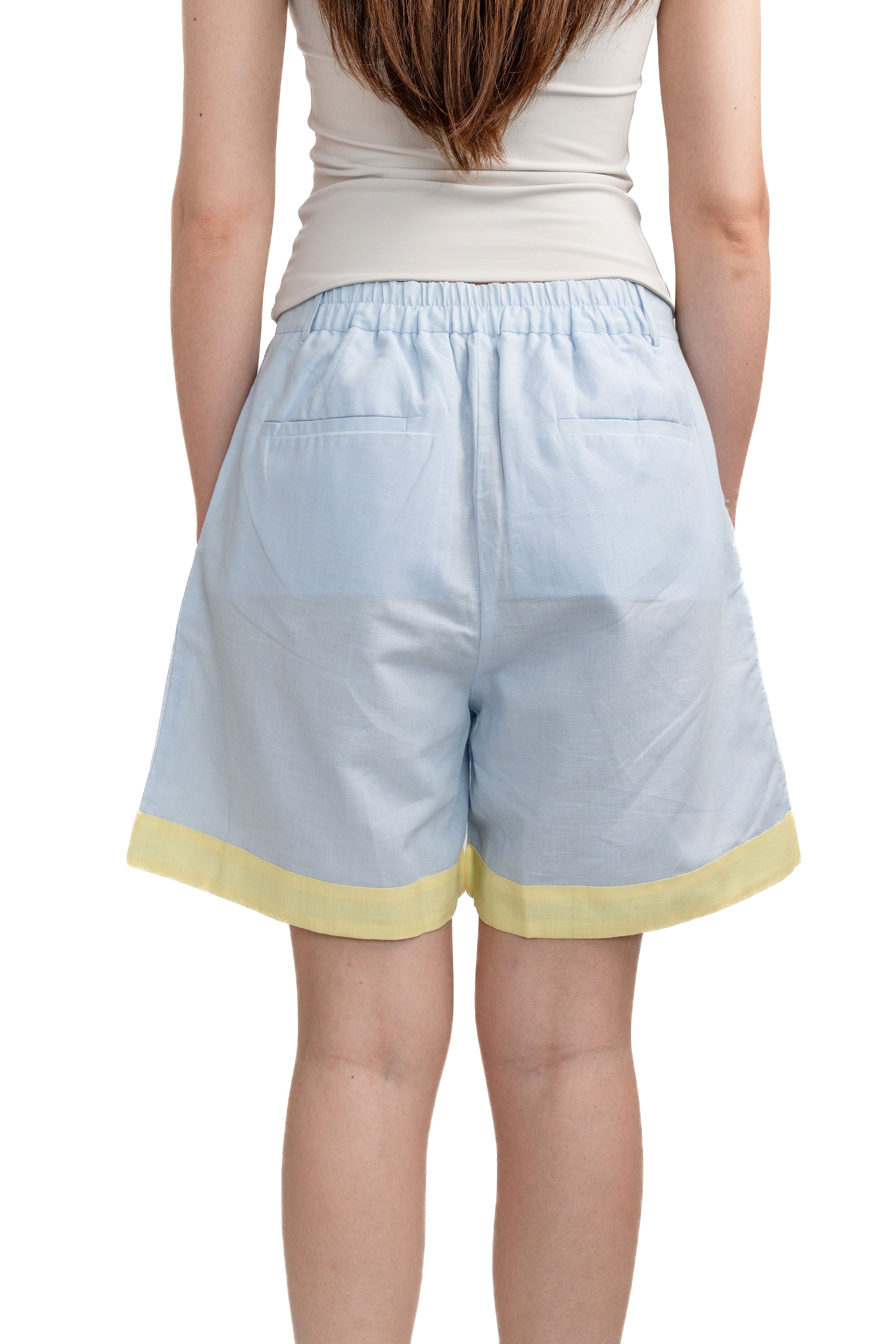 Blue and Butter Cotton Linen Boyfriend Shorts